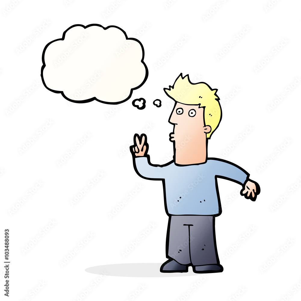 cartoon man giving peace sign with thought bubble cartoon man giving peace sign with thought bubble