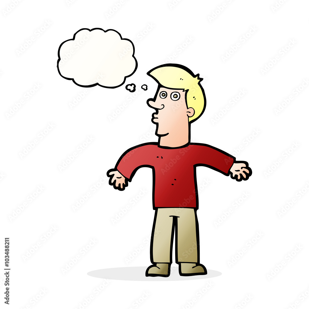 cartoon man shrugging shoulders with thought bubble cartoon man shrugging shoulders with thought bubble