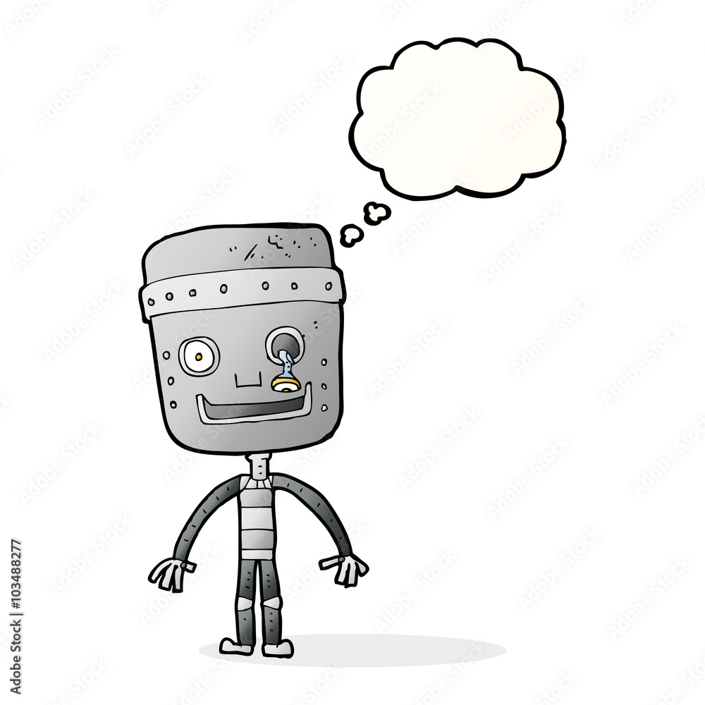 cartoon funny robot with thought bubble cartoon funny robot with thought bubble