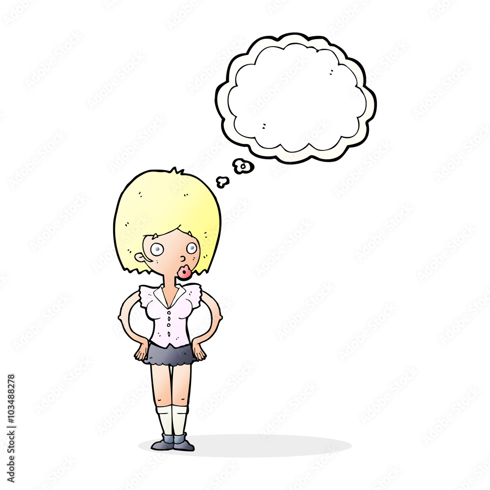 cartoon woman with hands on hips with thought bubble cartoon woman with hands on hips with thought bubble