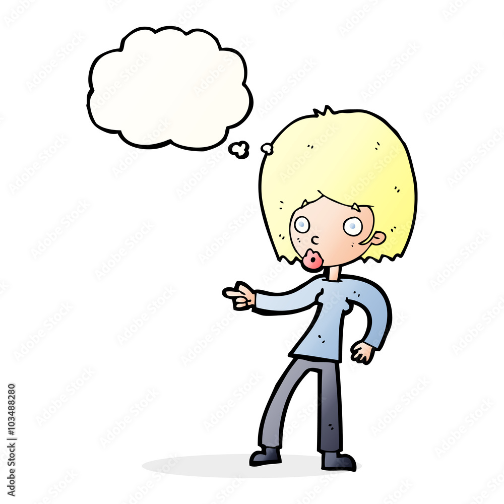 cartoon woman pointing with thought bubble cartoon woman pointing with thought bubble