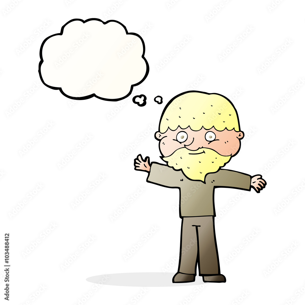 cartoon happy man with beard with thought bubble cartoon happy man with beard with thought bubble