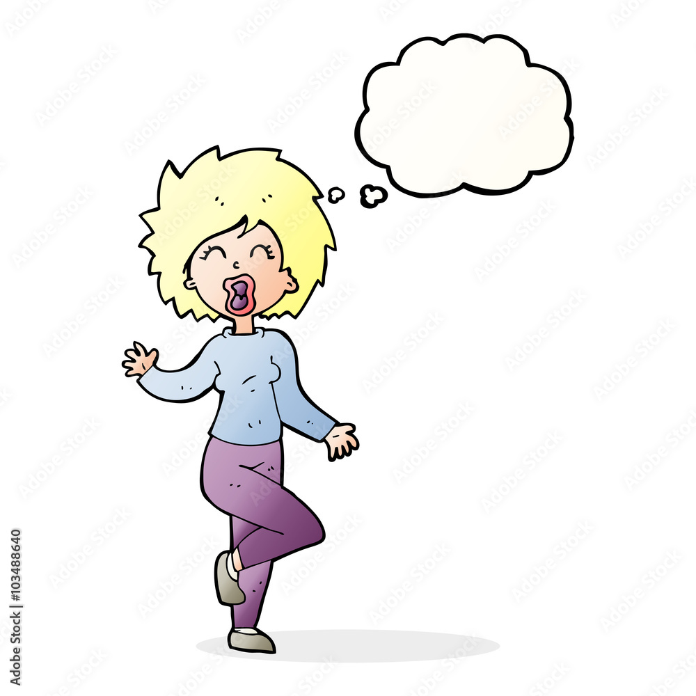 cartoon woman dancing with thought bubble cartoon woman dancing with thought bubble