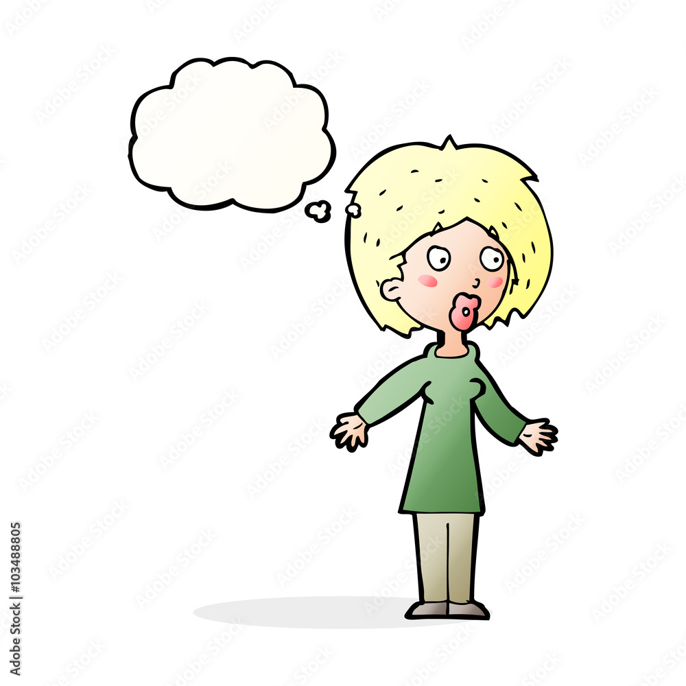 cartoon surprised woman with thought bubble cartoon surprised woman with thought bubble