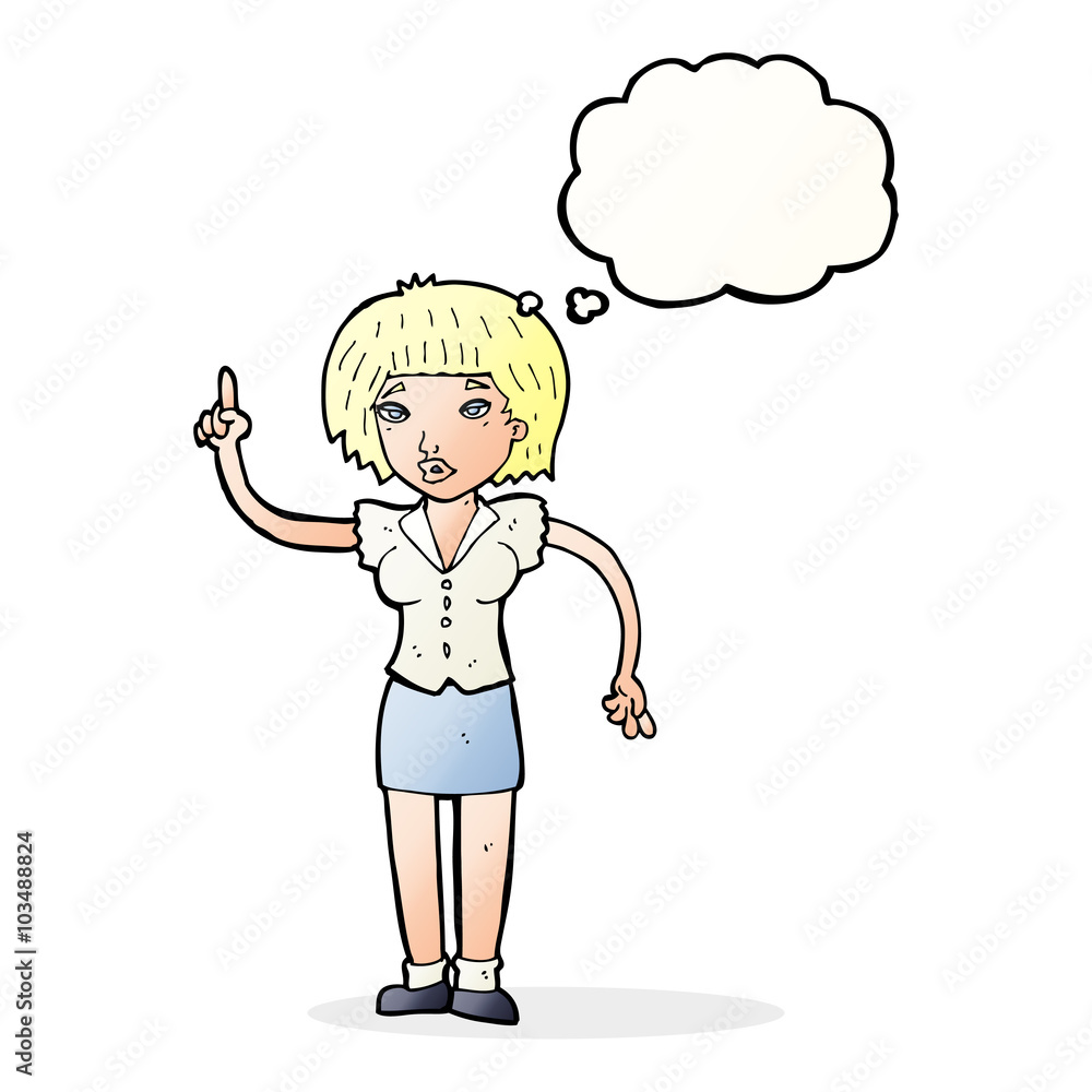 cartoon woman with idea with thought bubble cartoon woman with idea with thought bubble