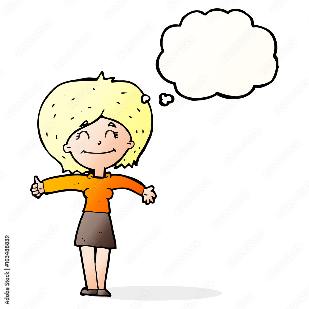 cartoon woman giving thumbs up sign with thought bubble cartoon woman giving thumbs up sign with thought bubble