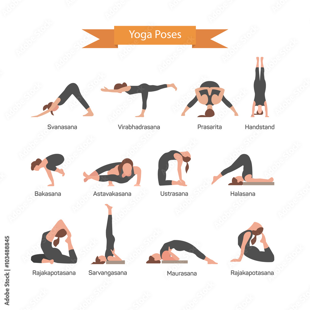 Yoga poses illustration set Black and White Stock Photos & Images - Alamy-gemektower.com.vn