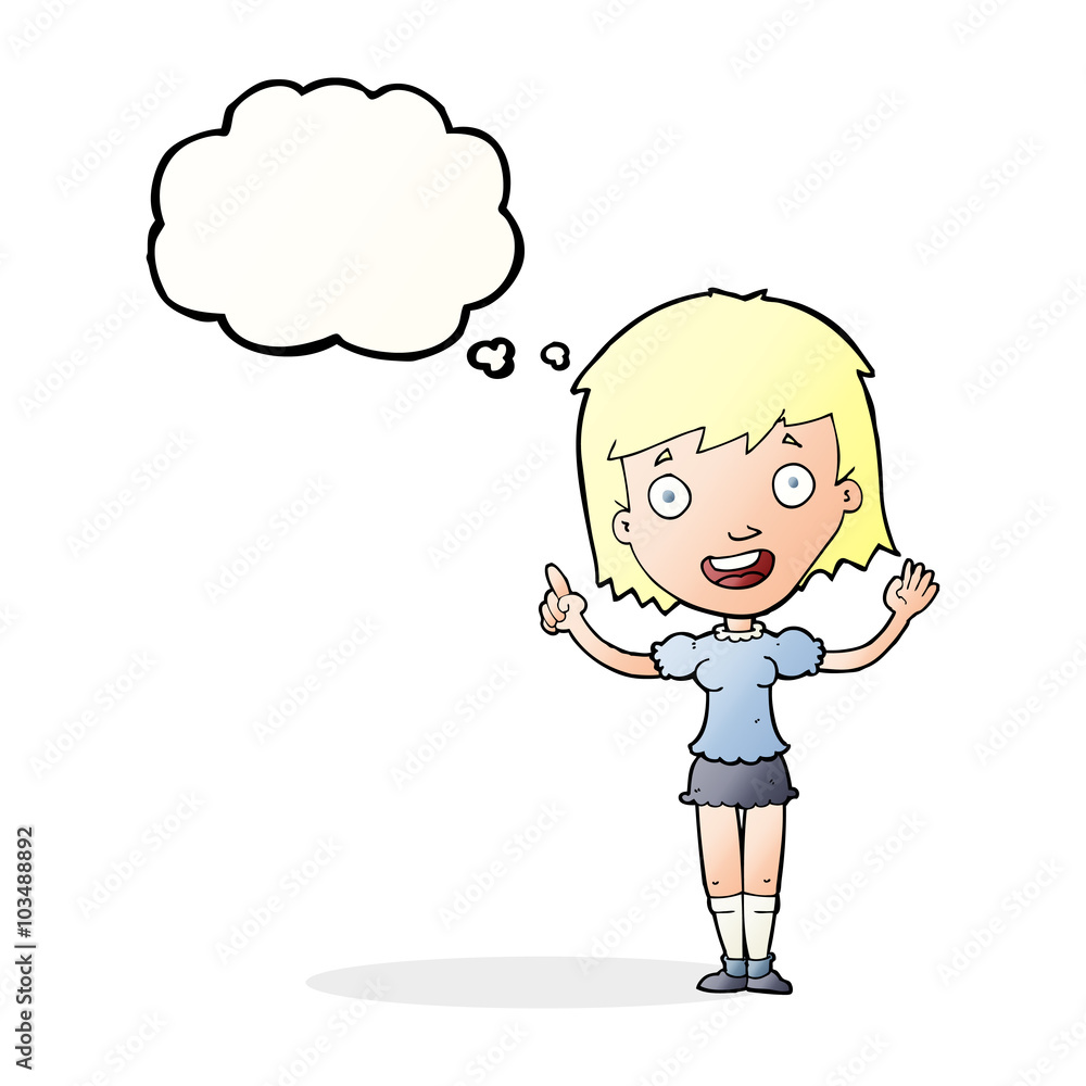 cartoon woman pointing with thought bubble cartoon woman pointing with thought bubble