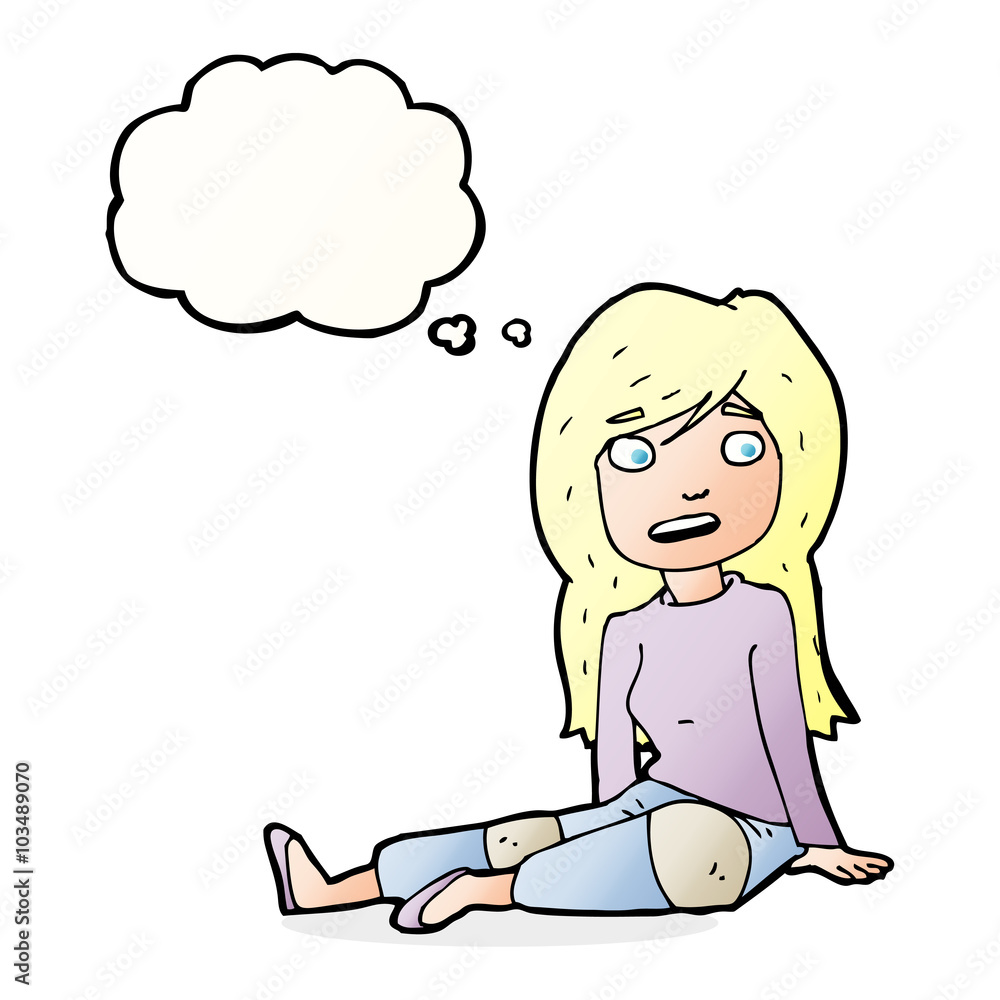 cartoon girl sitting on floor with thought bubble cartoon girl sitting on floor with thought bubble