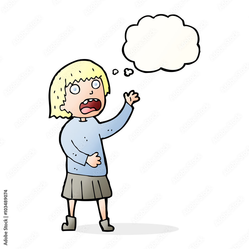 cartoon stressed out woman with thought bubble cartoon stressed out woman with thought bubble