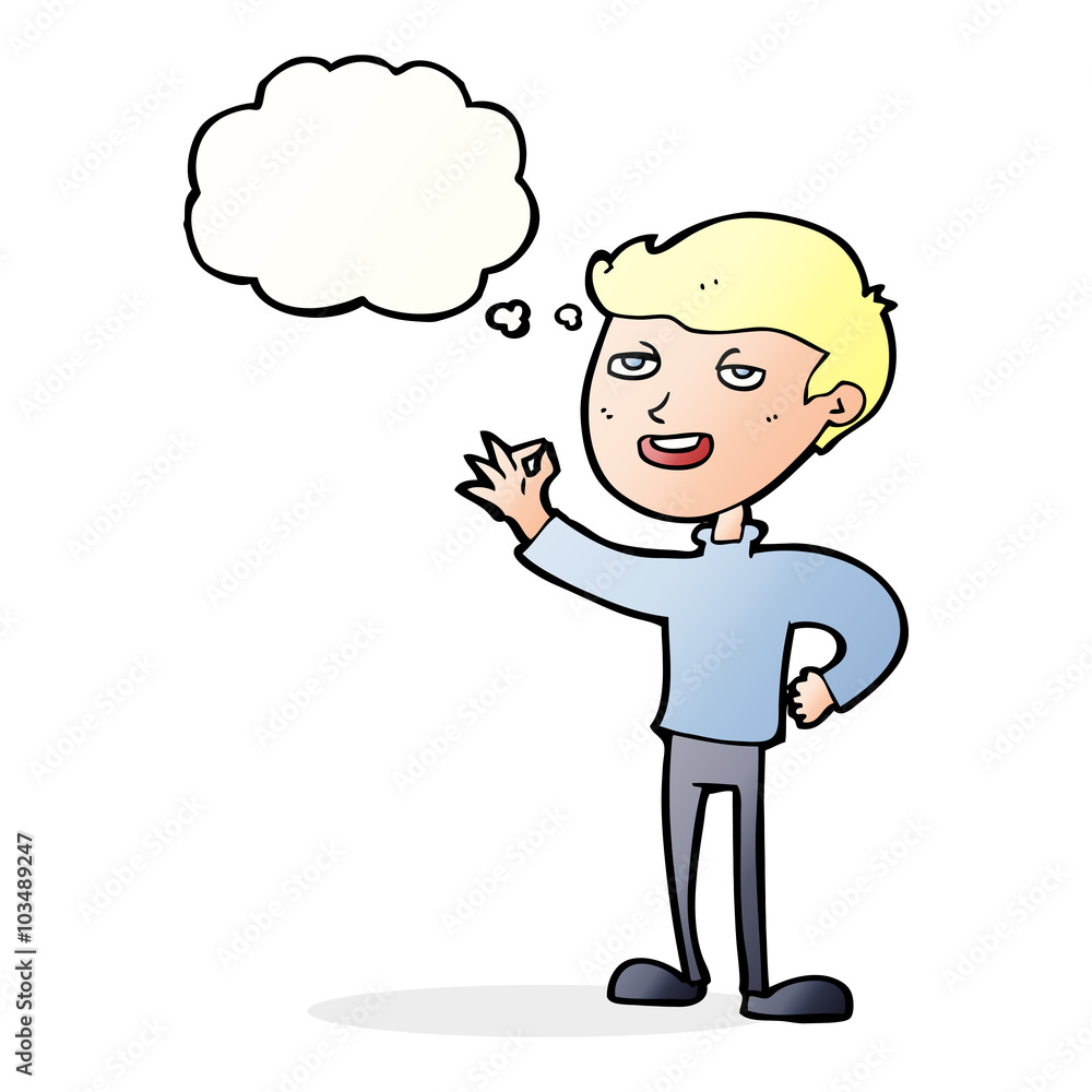 cartoon man making excellent gesture with thought bubble cartoon man making excellent gesture with thought bubble