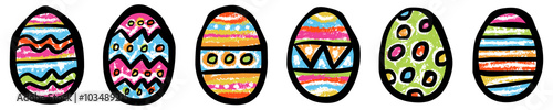 Set: 6 bunt gemusterte Eier / Kreidezeichnung, Vektor, freigestellt