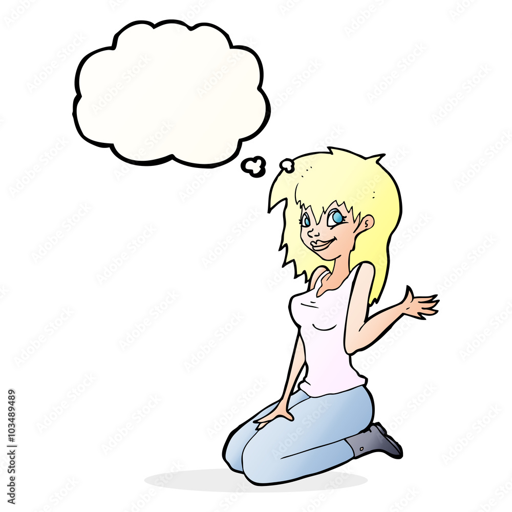 cartoon pretty girl waving with thought bubble cartoon pretty girl waving with thought bubble