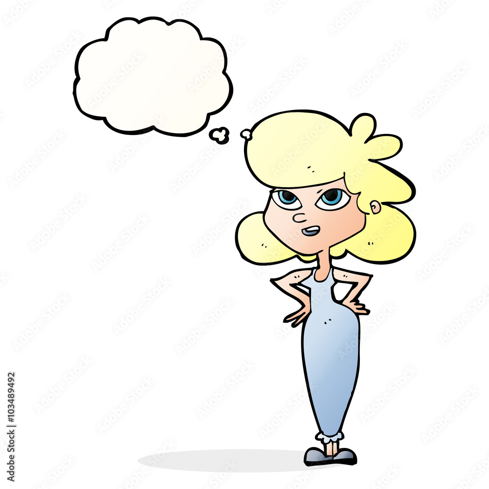 cartoon girl with hands on hips with thought bubble cartoon girl with hands on hips with thought bubble