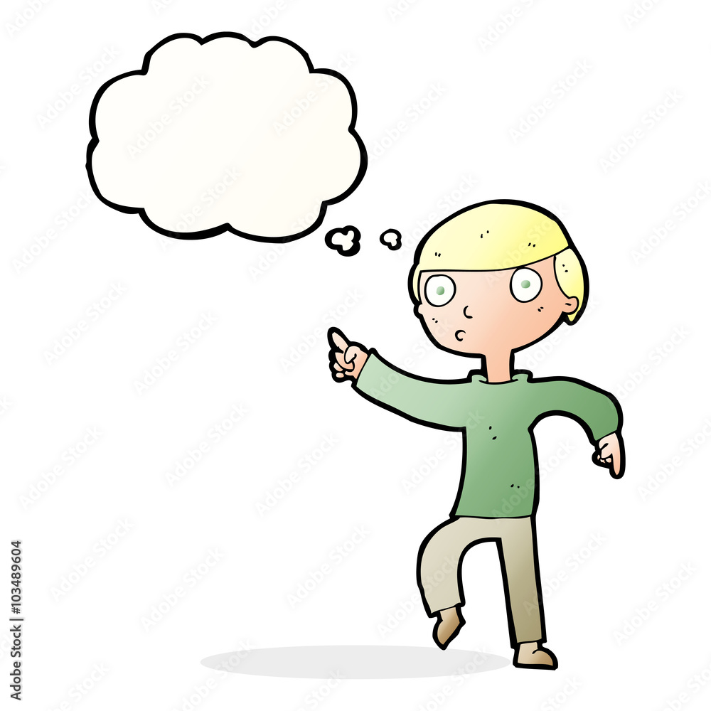 cartoon boy pointing with thought bubble cartoon boy pointing with thought bubble