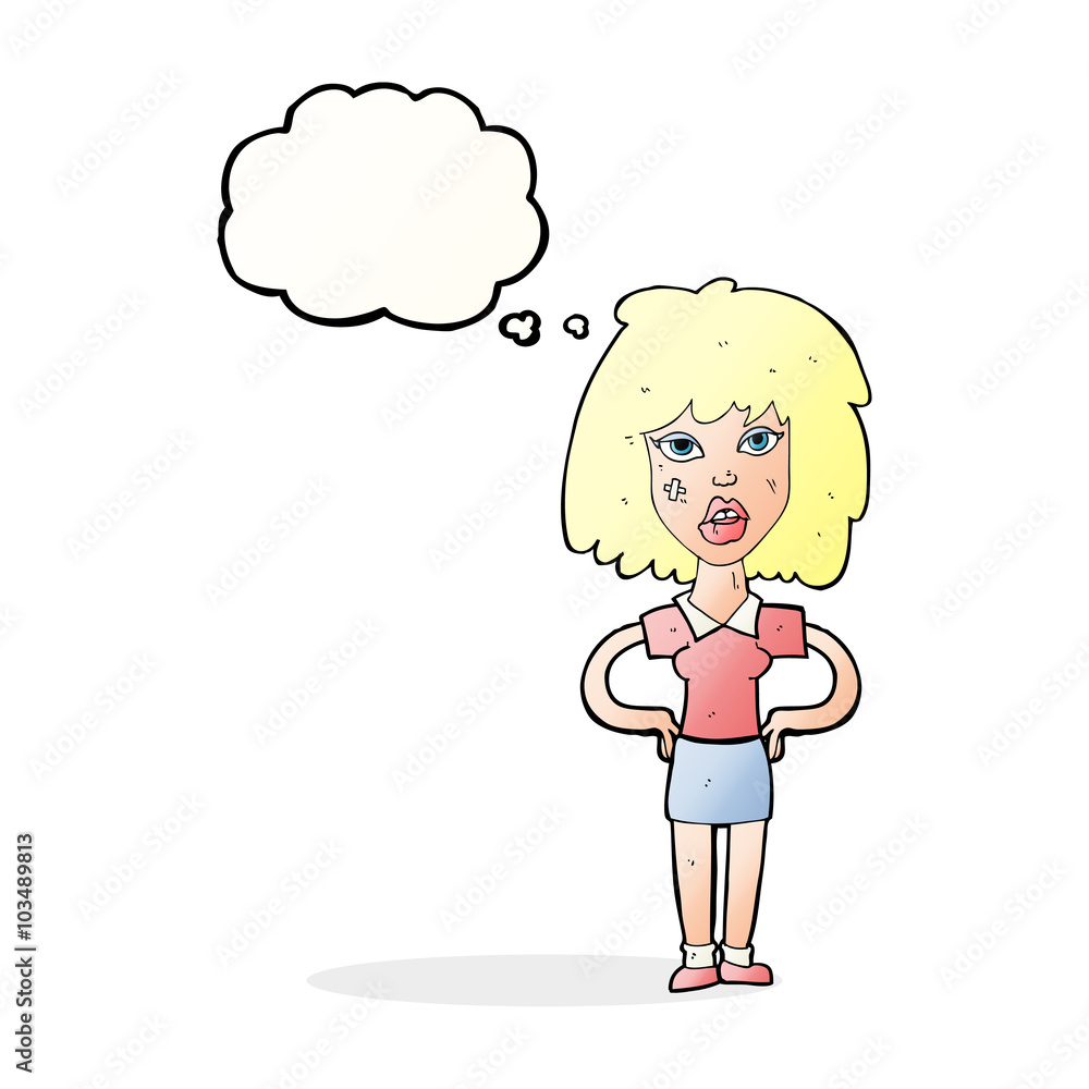 cartoon tough woman with thought bubble cartoon tough woman with thought bubble