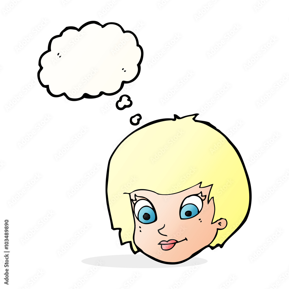 cartoon female face with thought bubble cartoon female face with thought bubble