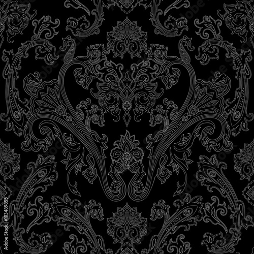 Vector pattern inspired by paisley. Damask seamless pattern. Vintage ornamental background
