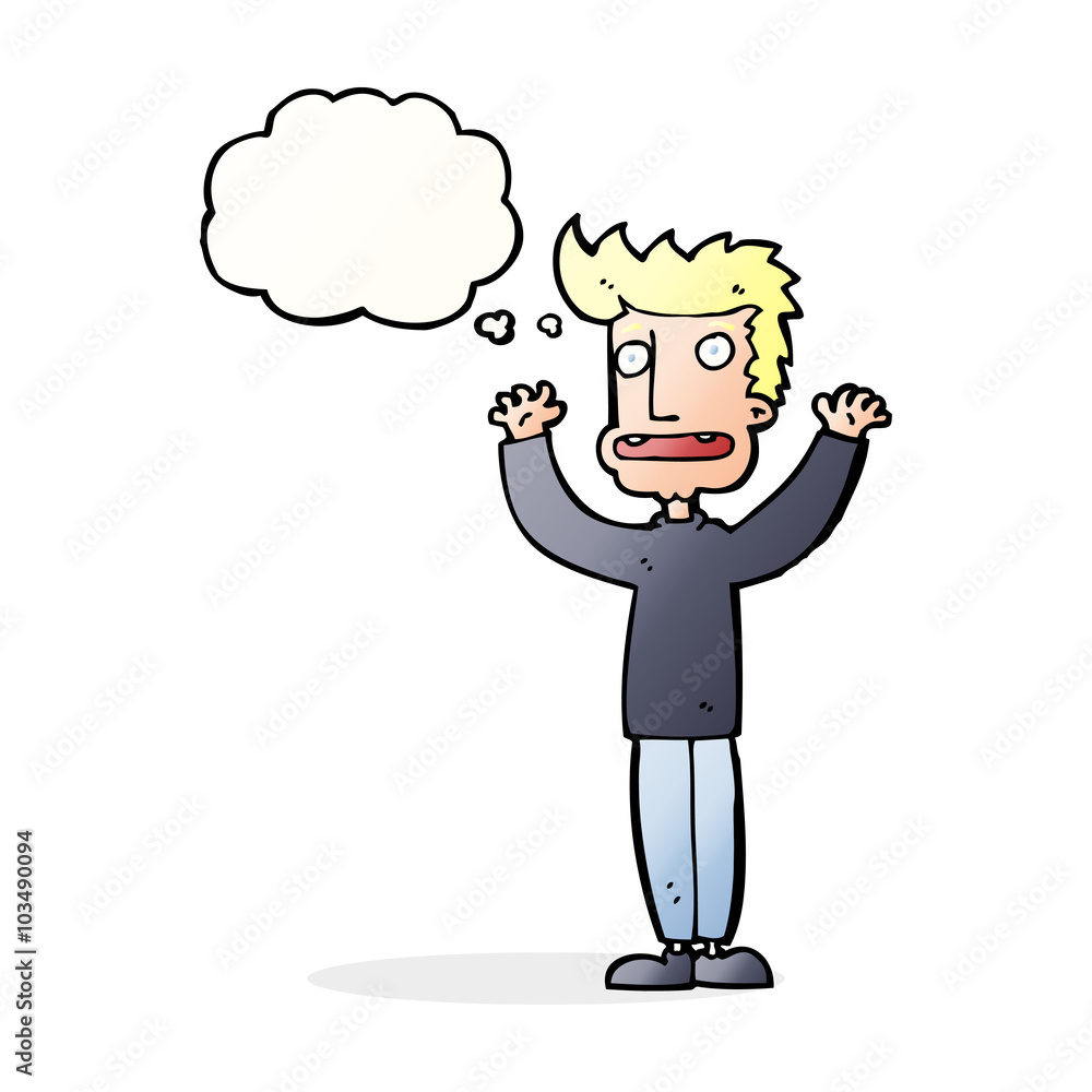 cartoon stressed man with thought bubble cartoon stressed man with thought bubble