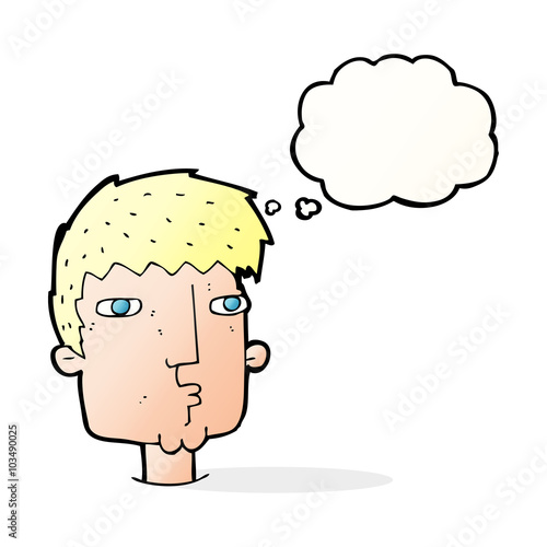 cartoon curious man with thought bubble