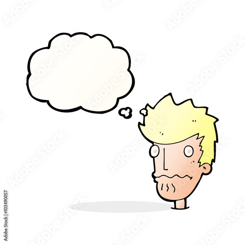 cartoon nervous man with thought bubble