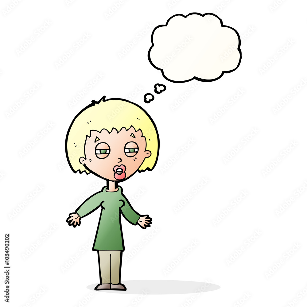 cartoon tired woman with thought bubble cartoon tired woman with thought bubble
