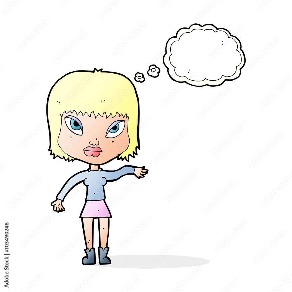 cartoon woman making gesture with thought bubble cartoon woman making gesture with thought bubble