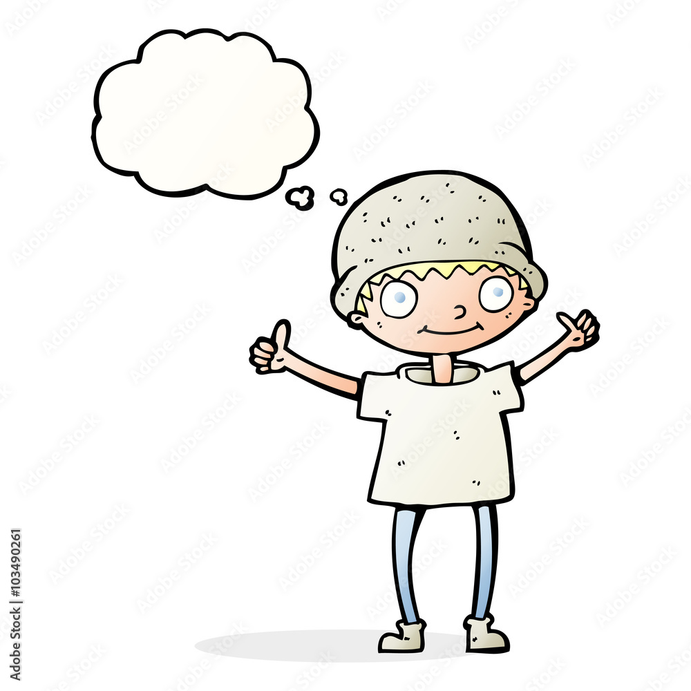 cartoon boy with positive attitude with thought bubble cartoon boy with positive attitude with thought bubble
