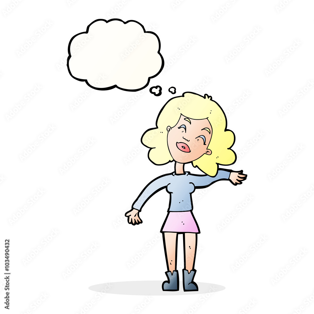 cartoon woman only joking with thought bubble cartoon woman only joking with thought bubble