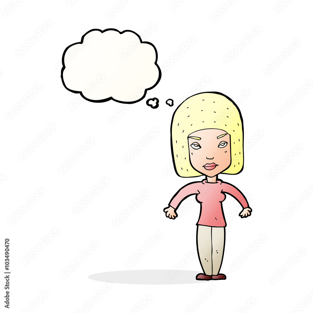 cartoon woman shrugging shoulders with thought bubble cartoon woman shrugging shoulders with thought bubble