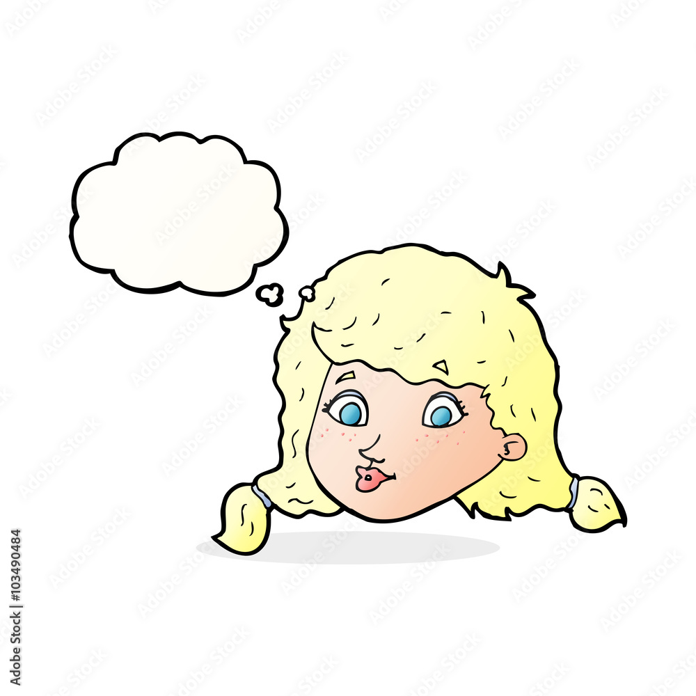 cartoon pretty female face with thought bubble cartoon pretty female face with thought bubble