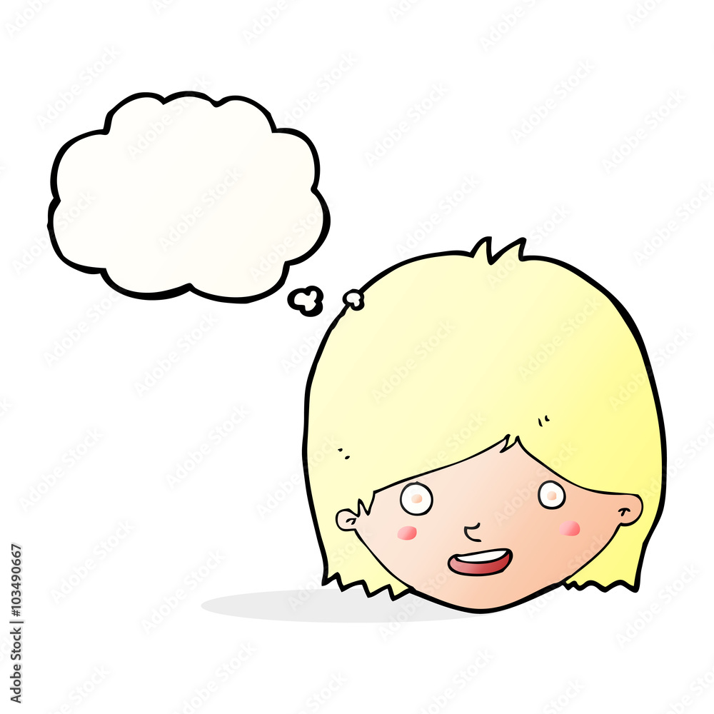 cartoon happy female face with thought bubble cartoon happy female face with thought bubble