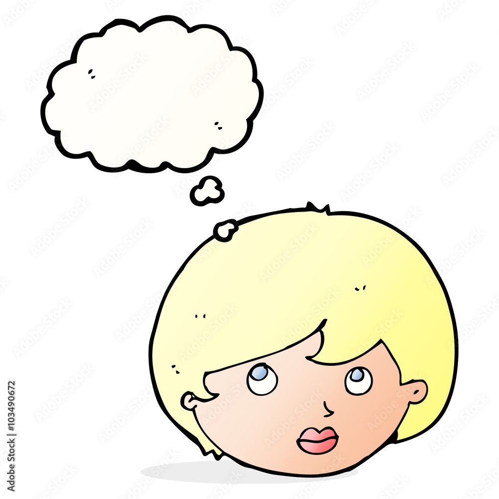 cartoon female face looking upwards with thought bubble cartoon female face looking upwards with thought bubble