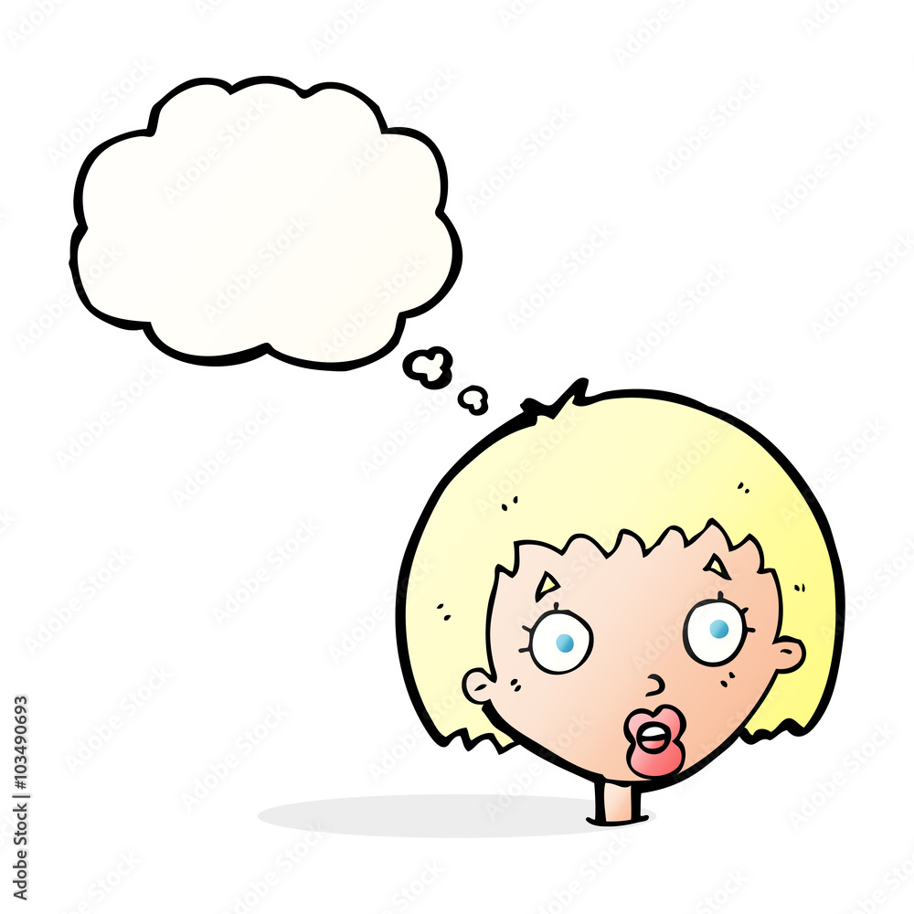cartoon surprised female face with thought bubble cartoon surprised female face with thought bubble