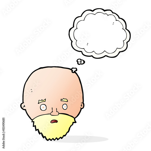 cartoon shocked man with beard with thought bubble