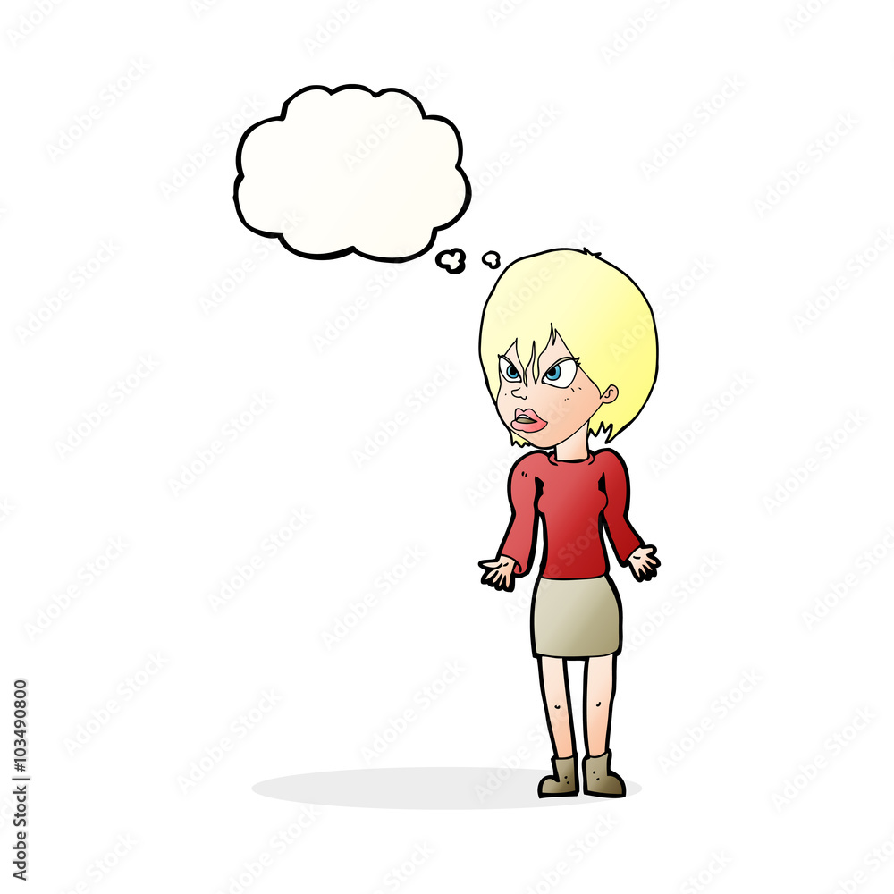 cartoon annoyed woman with thought bubble cartoon annoyed woman with thought bubble