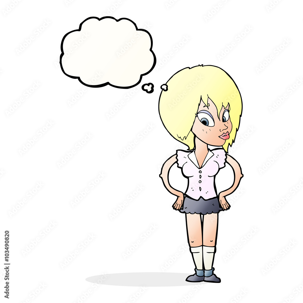 cartoon woman with hands on hips with thought bubble cartoon woman with hands on hips with thought bubble