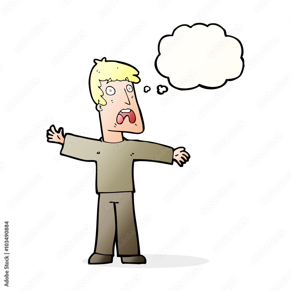 cartoon frightened man with thought bubble cartoon frightened man with thought bubble