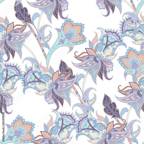 Vintage floral and paisley seamless pattern  oriental background