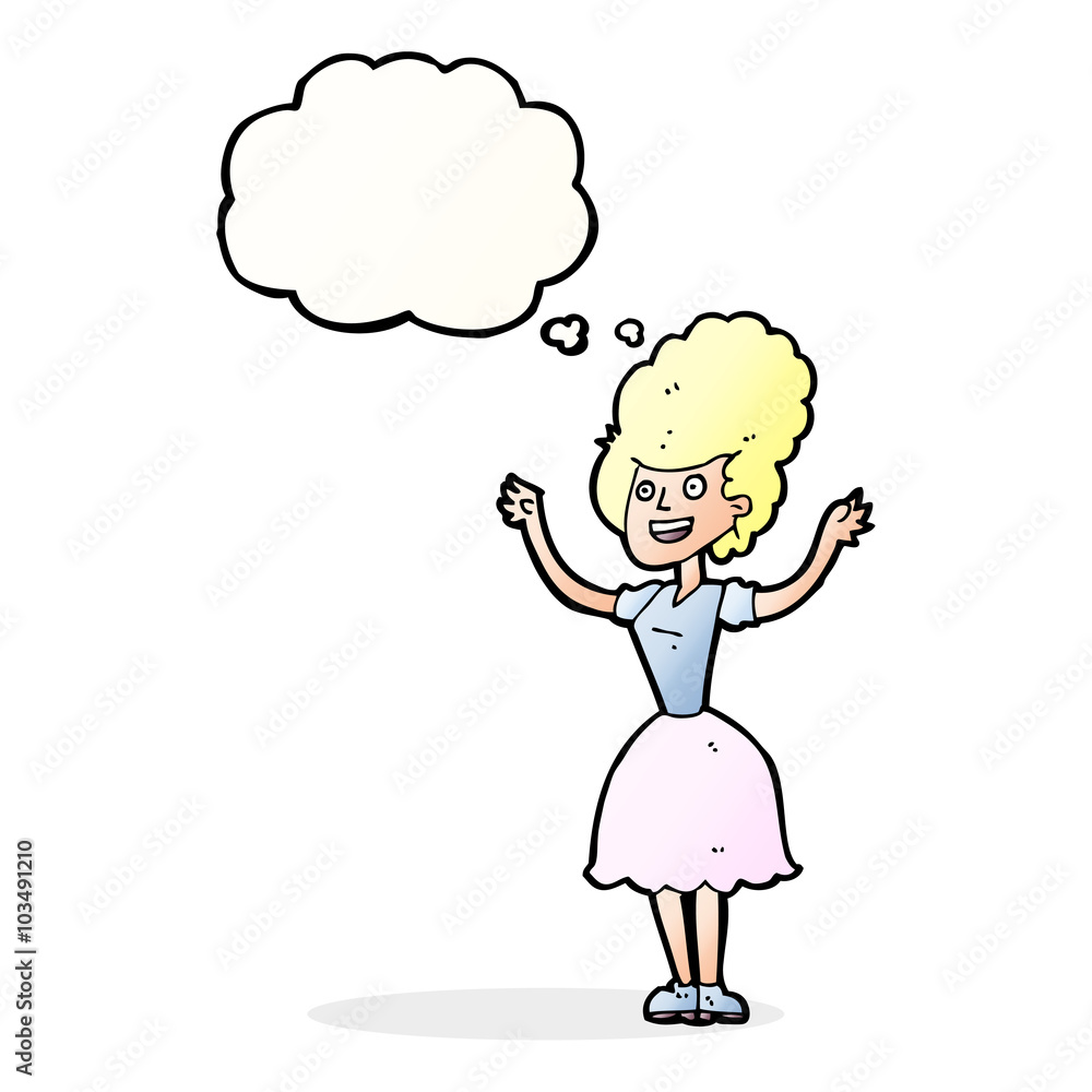 cartoon happy 1950's woman with thought bubble cartoon happy 1950's woman with thought bubble