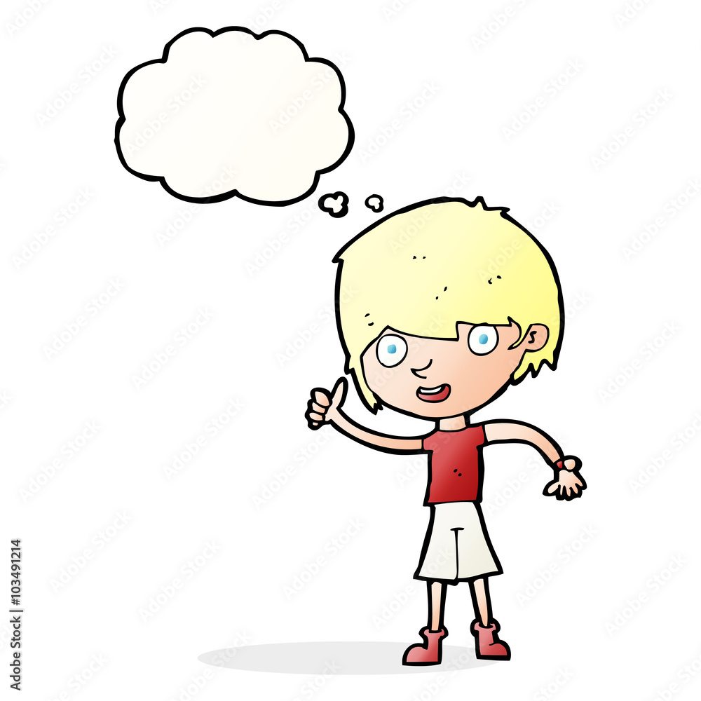 cartoon boy with positive attitude with thought bubble cartoon boy with positive attitude with thought bubble