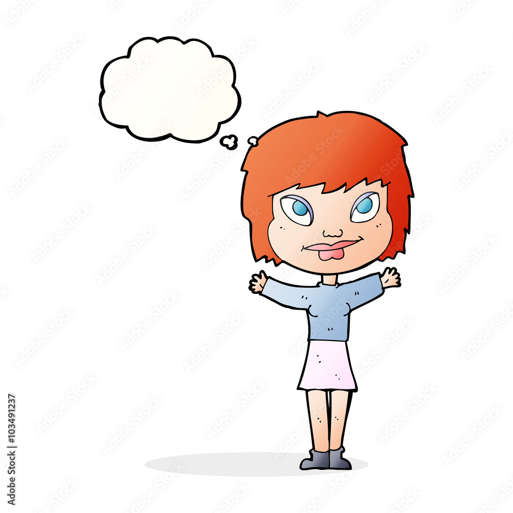 cartoon woman waving arms with thought bubble cartoon woman waving arms with thought bubble