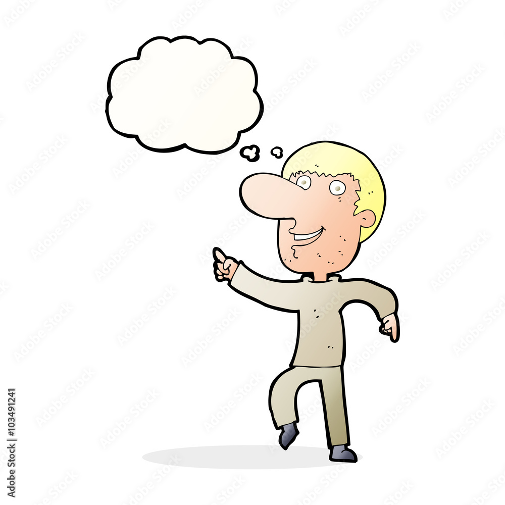 cartoon happy man dancing with thought bubble cartoon happy man dancing with thought bubble