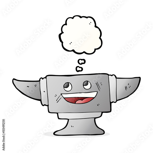 cartoon blacksmith anvil with thought bubble