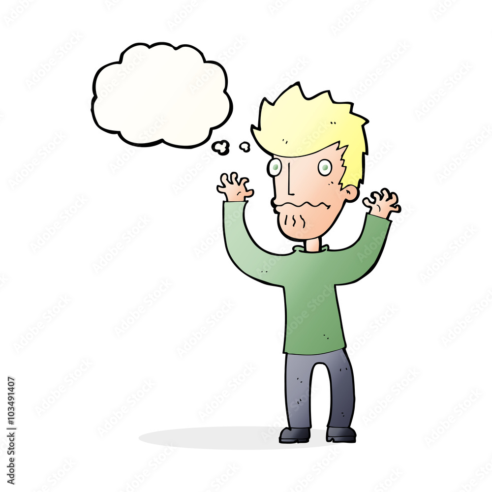 cartoon frightened man with thought bubble cartoon frightened man with thought bubble