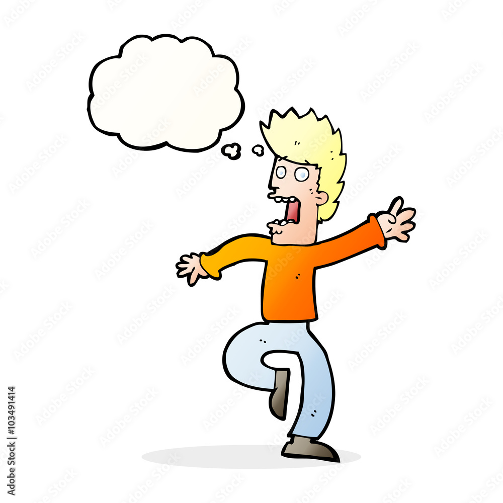 cartoon frightened man with thought bubble cartoon frightened man with thought bubble