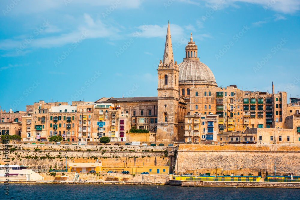 View on Valletta with the St. Pauls Cathedral and Charmelite Chu