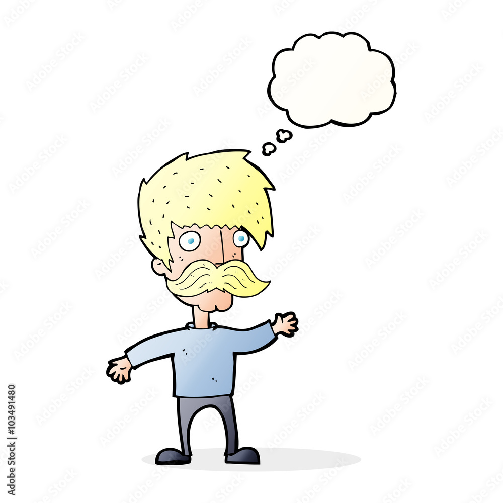 Fototapeta premium cartoon man with mustache waving with thought bubble