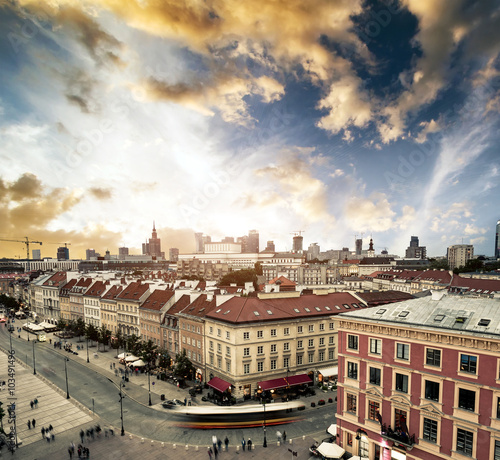 evening view of Warsaw center from the town hall