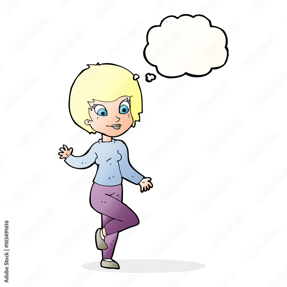 cartoon woman waving with thought bubble cartoon woman waving with thought bubble